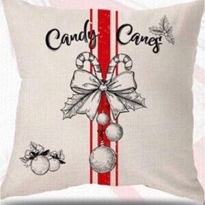 New Set of 2 Christmas Candy Cane Pillow covers Canvas 18x18